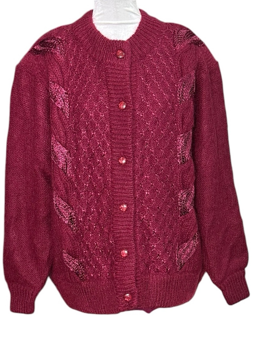 Alexa Grace Vintage Wool Blend Cable Knit Cardigan Sweater. Size XL